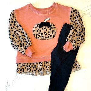 24m Ricrac & Ruffles Leopard Print Pumpkin Sweater with Black Leggings
